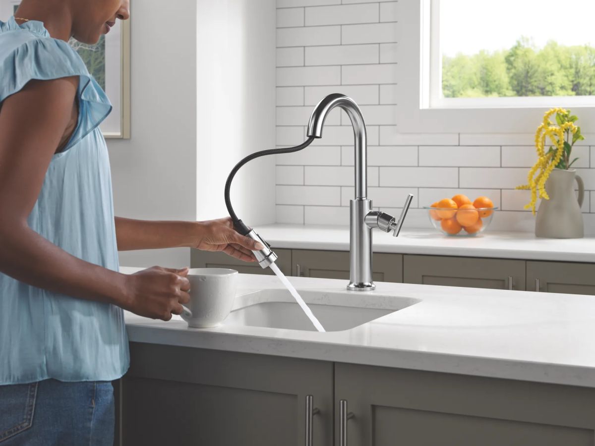 DELTA Altado Single Handle Pull-Down Bar / Prep Faucet — Arctic Stainless