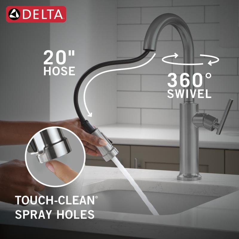 DELTA Altado Single Handle Pull-Down Bar / Prep Faucet — Arctic Stainless