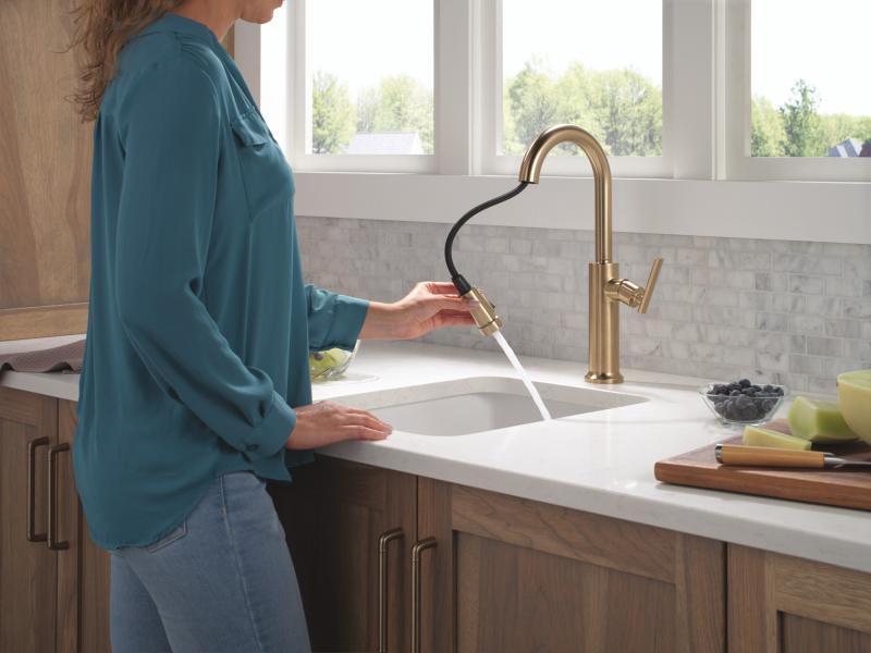 DELTA Altado Single Handle Pull-Down Bar / Prep Faucet — Champagne Bronze