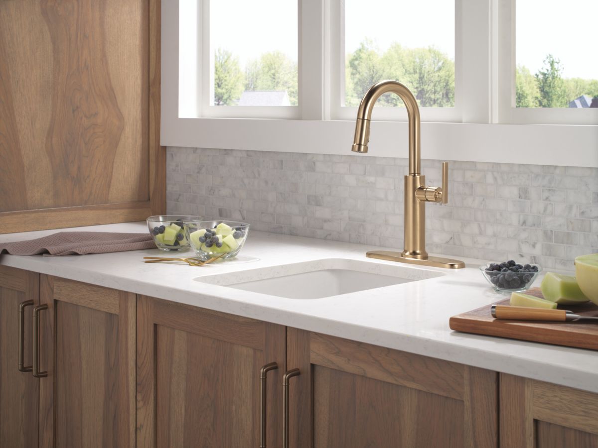 DELTA Altado Single Handle Pull-Down Bar / Prep Faucet — Champagne Bronze