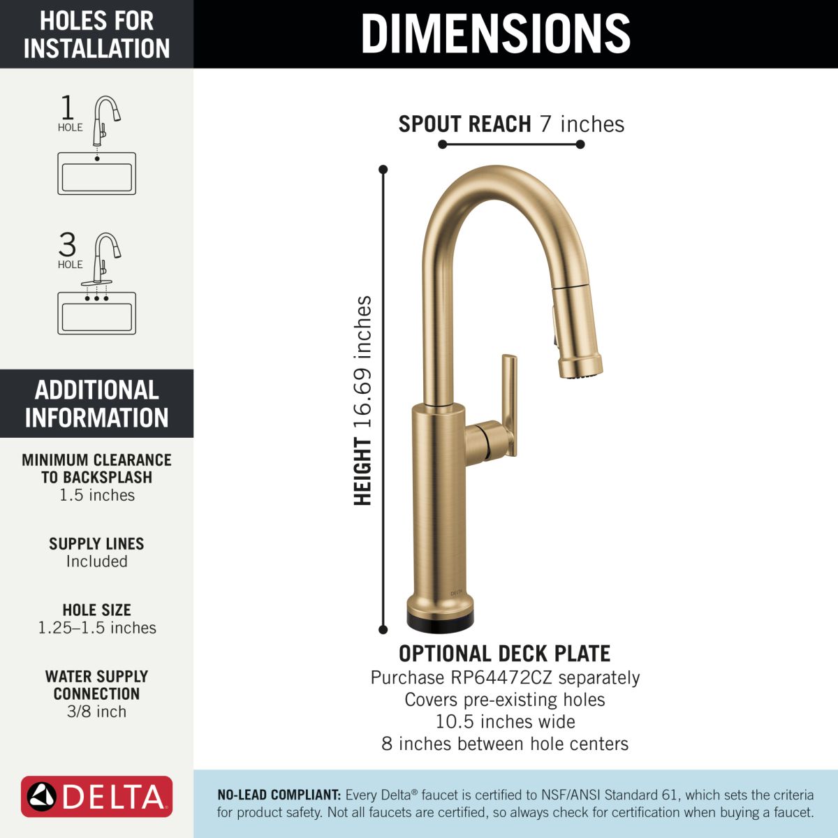DELTA Altado Touch2O Technology Bar / Prep Faucet with Touchless Technology — Champagne Bronze