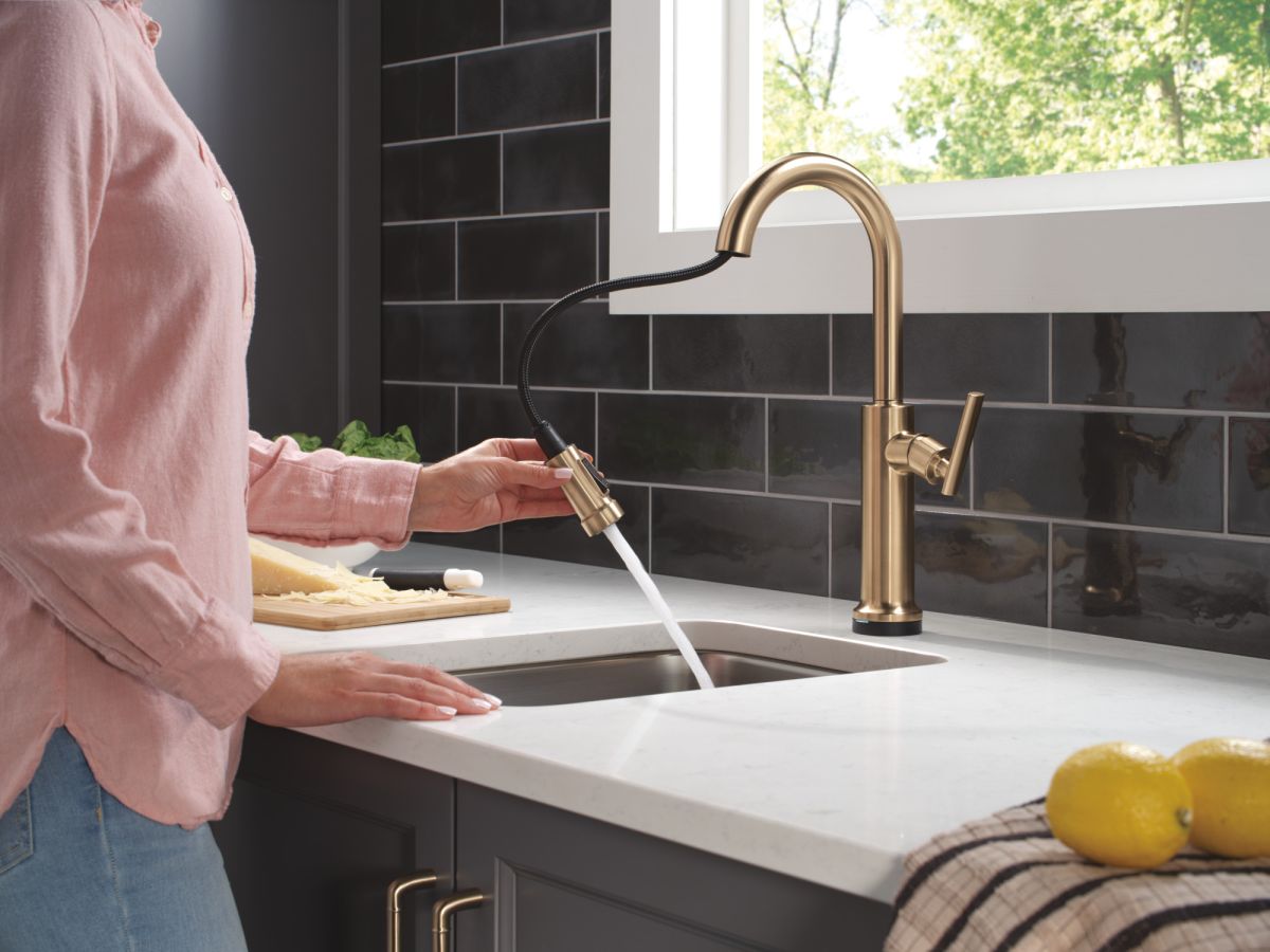 DELTA Altado Touch2O Technology Bar / Prep Faucet with Touchless Technology — Champagne Bronze