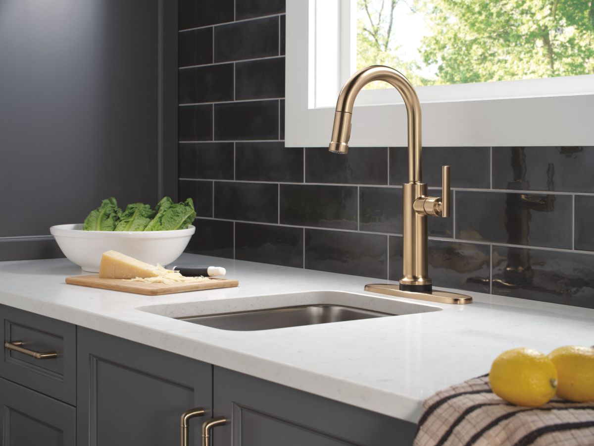 DELTA Altado Touch2O Technology Bar / Prep Faucet with Touchless Technology — Champagne Bronze