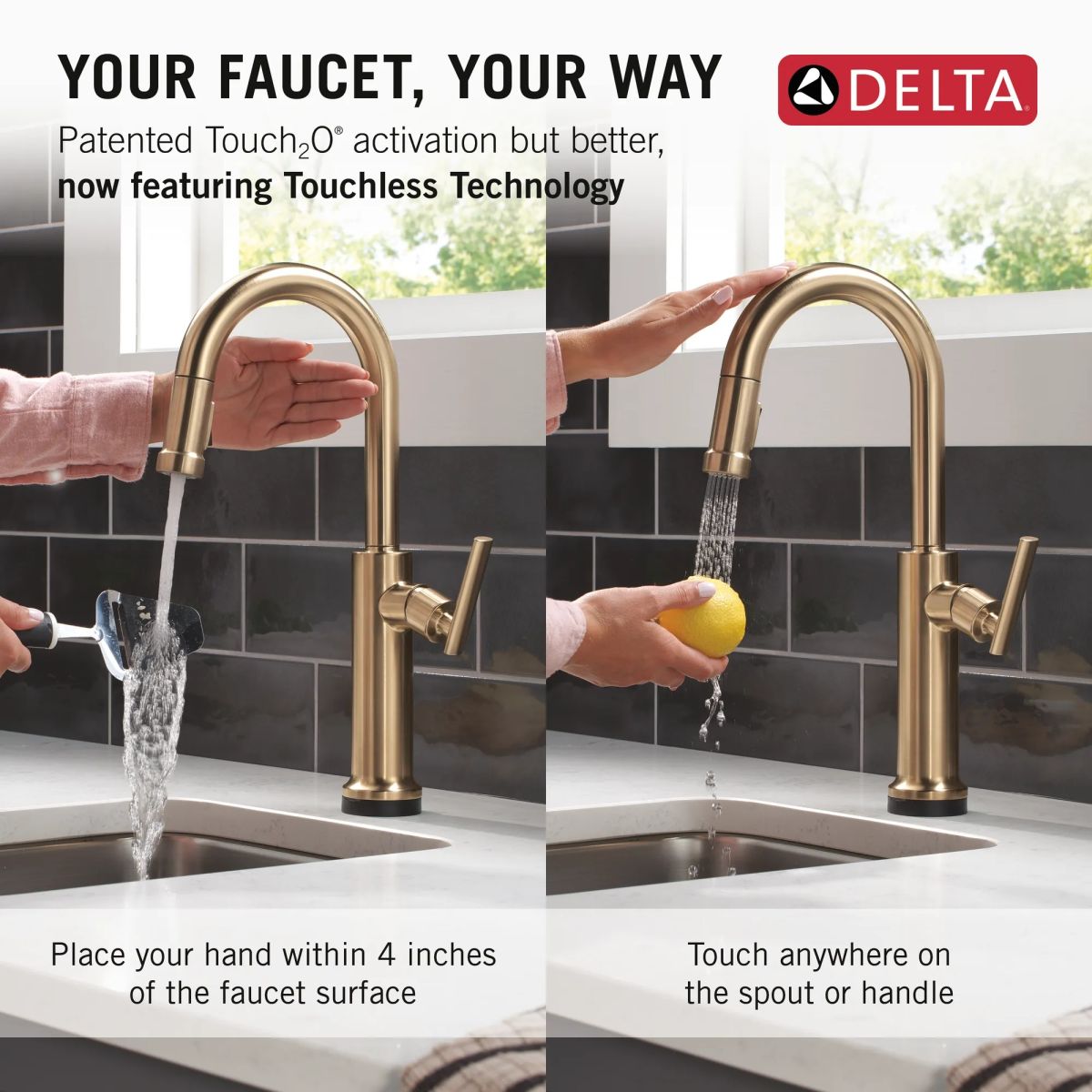 DELTA Altado Touch2O Technology Bar / Prep Faucet with Touchless Technology — Champagne Bronze