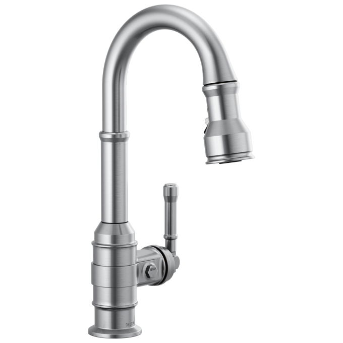 DELTA Broderick Single Handle Pull-Down Bar/Prep Faucet — Arctic Stainless