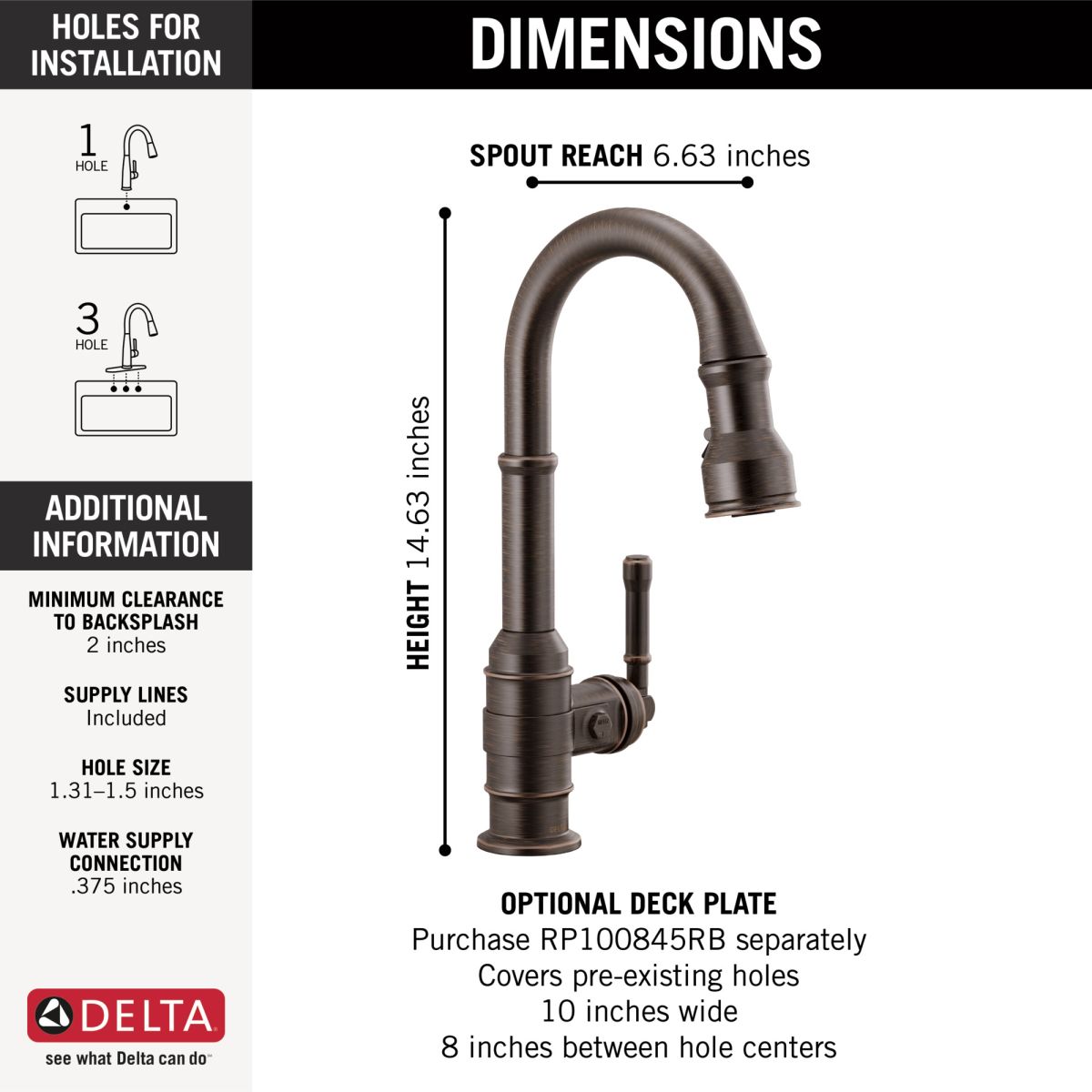 DELTA Broderick Single Handle Pull-Down Bar/Prep Faucet — Venetian Bronze