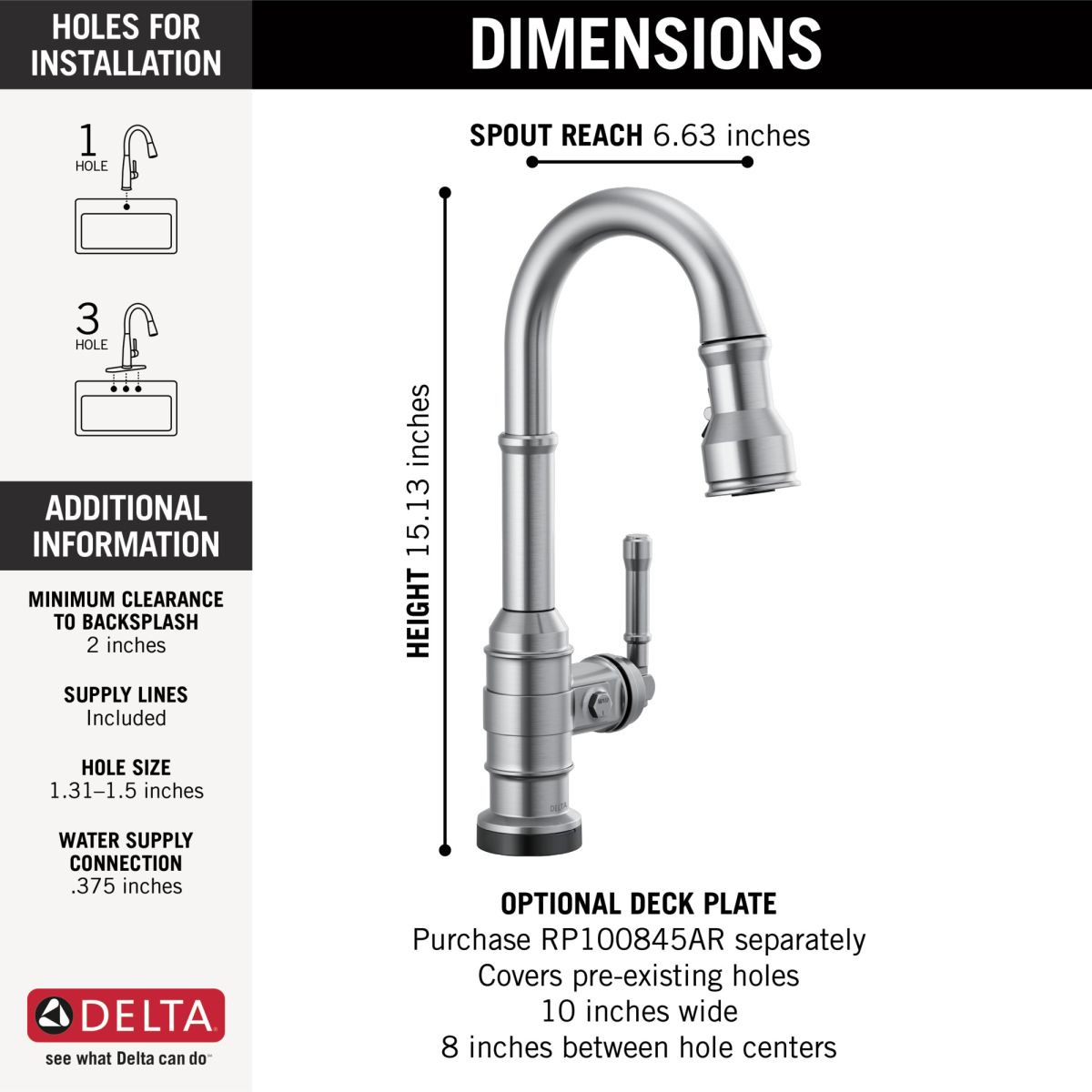DELTA Broderick Single Handle Pull-Down Bar/Prep Faucet with Touch2O Technology — Arctic Stainless