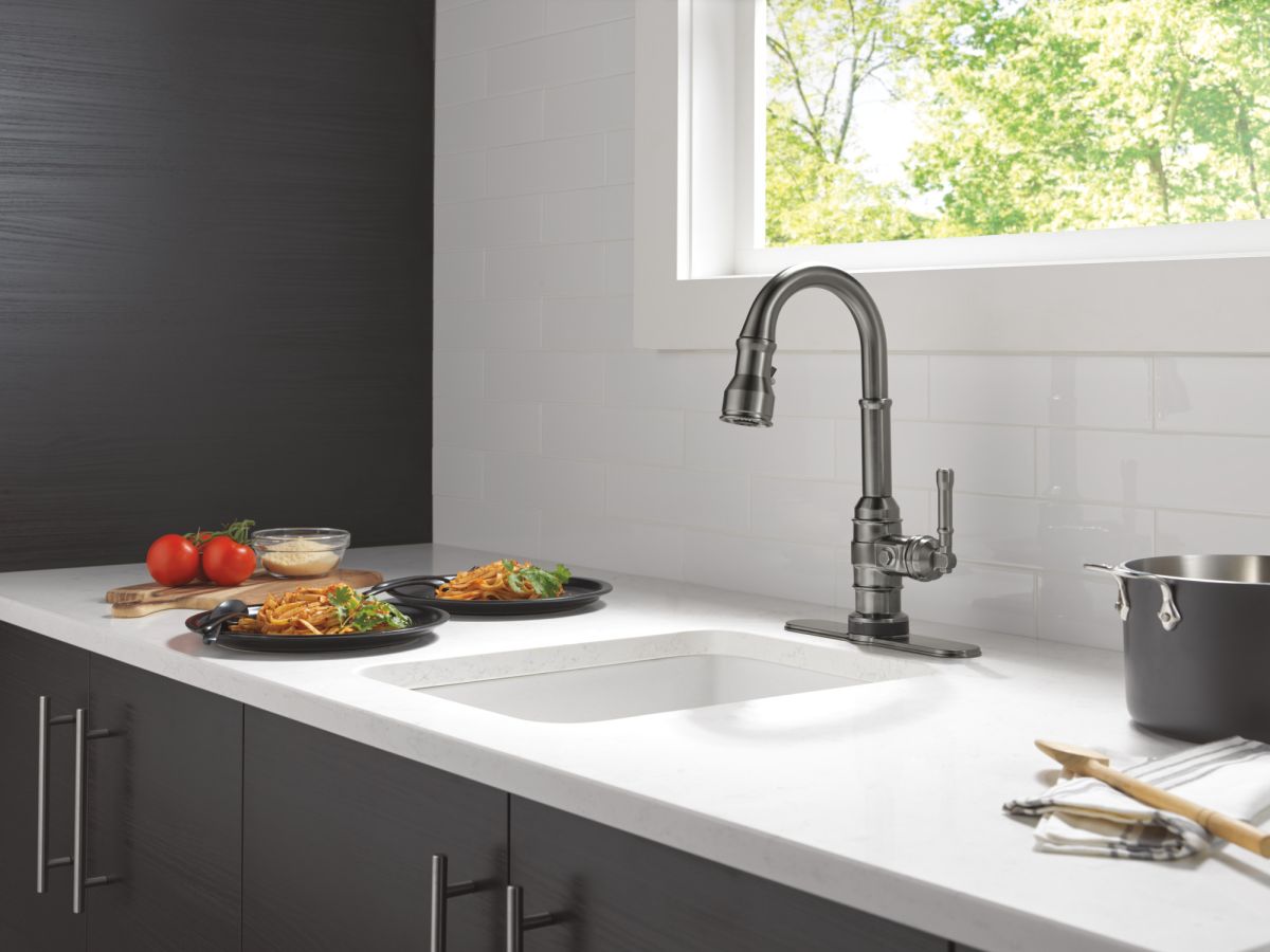 DELTA Broderick Touch2O Bar / Prep Faucet with Touchless Technology — Black Stainless
