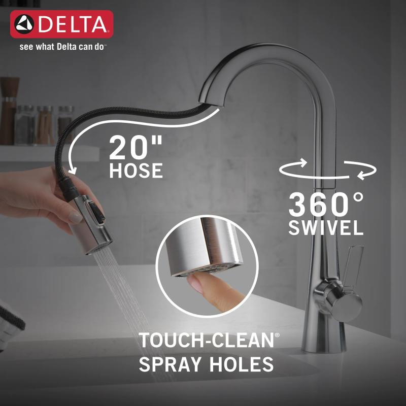 DELTA Monrovia Single Handle Pull-Down Bar/Prep Faucet — Lumicoat® Arctic Stainless