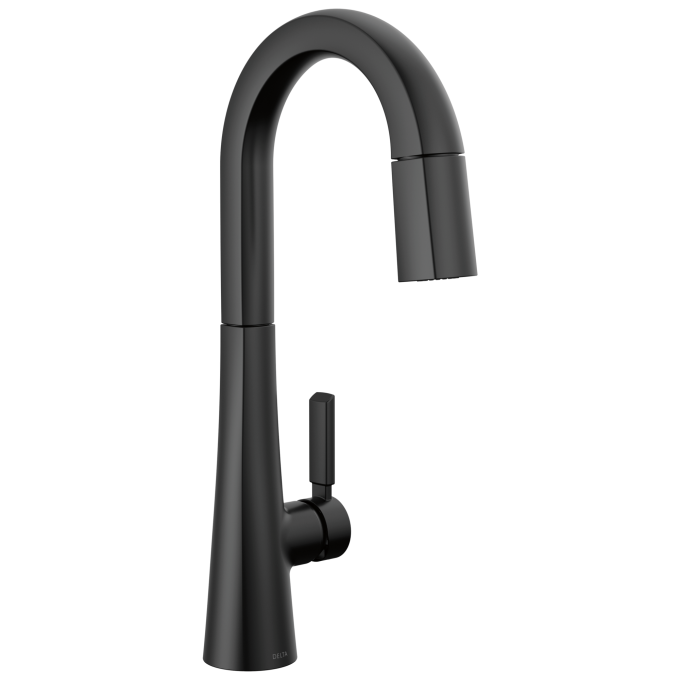 DELTA Monrovia Single Handle Pull-Down Bar/Prep Faucet — Matte Black