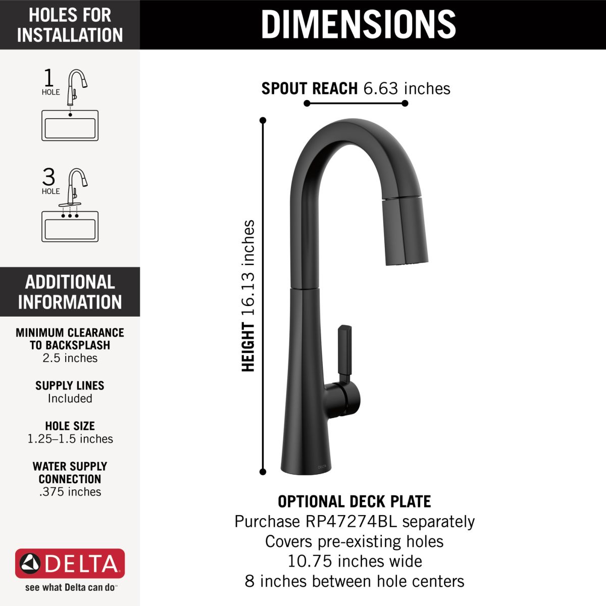 DELTA Monrovia Single Handle Pull-Down Bar/Prep Faucet — Matte Black