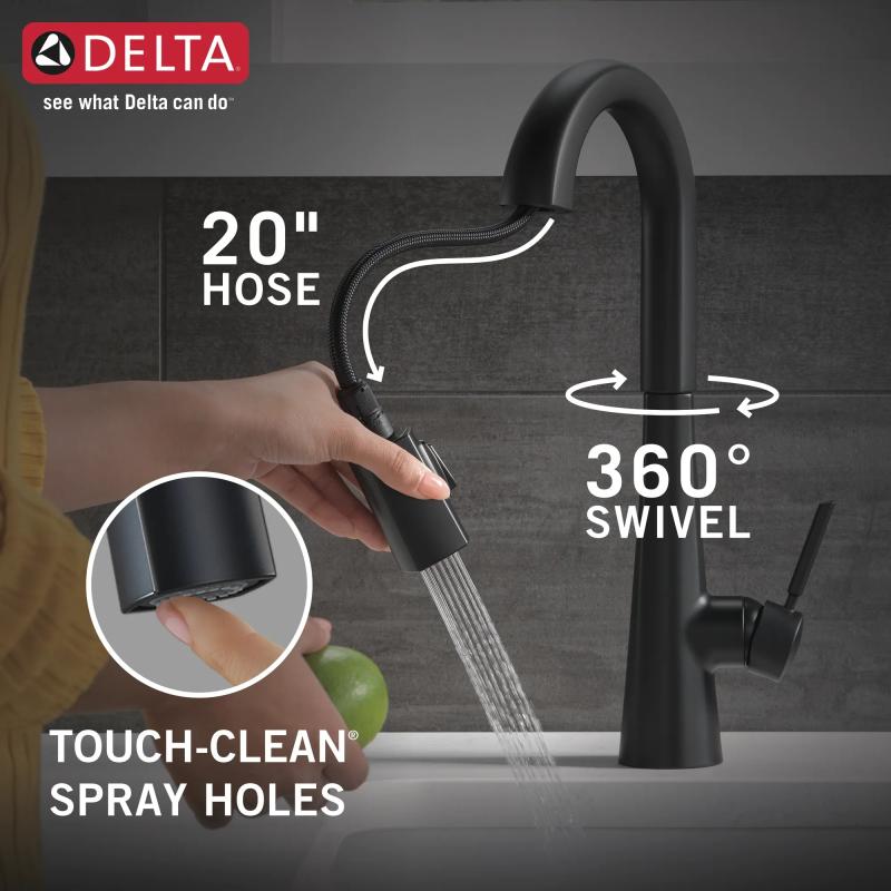 DELTA Monrovia Single Handle Pull-Down Bar/Prep Faucet — Matte Black