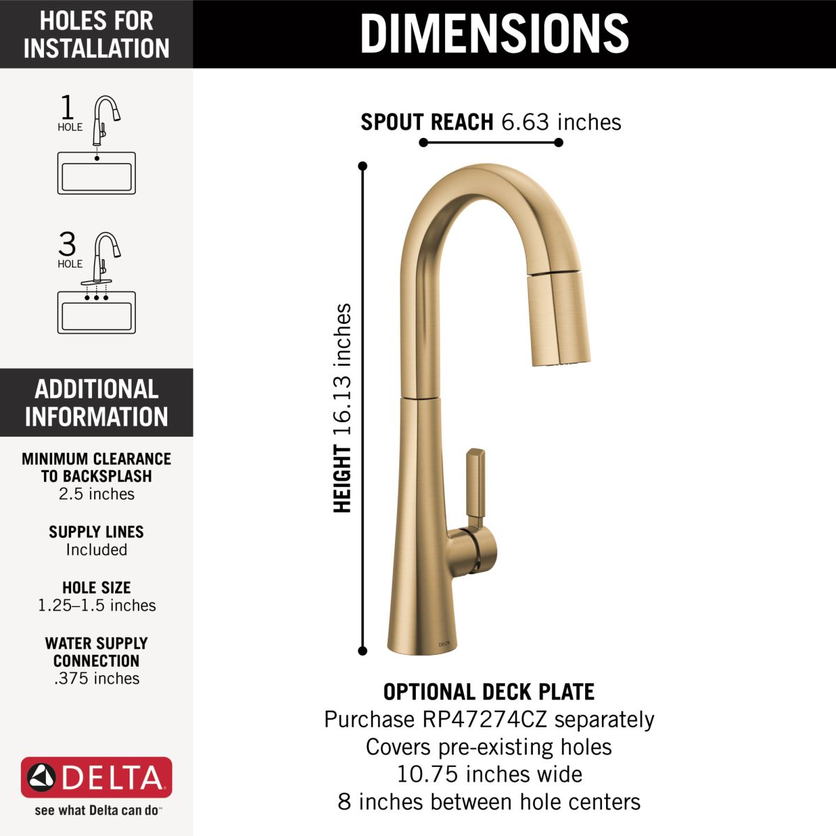 DELTA Monrovia Single Handle Pull-Down Bar/Prep Faucet — Lumicoat® Champagne Bronze