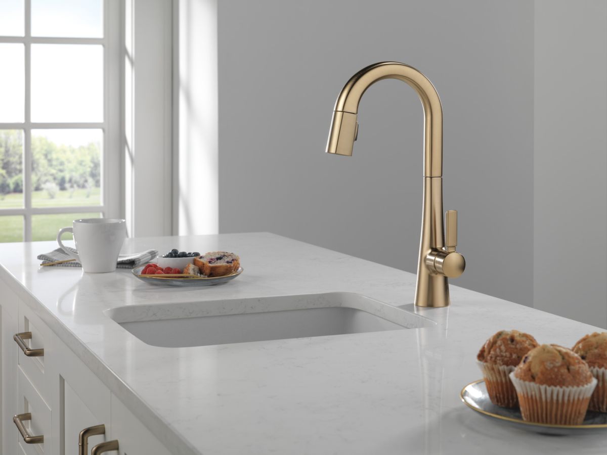 DELTA Monrovia Single Handle Pull-Down Bar/Prep Faucet — Lumicoat® Champagne Bronze