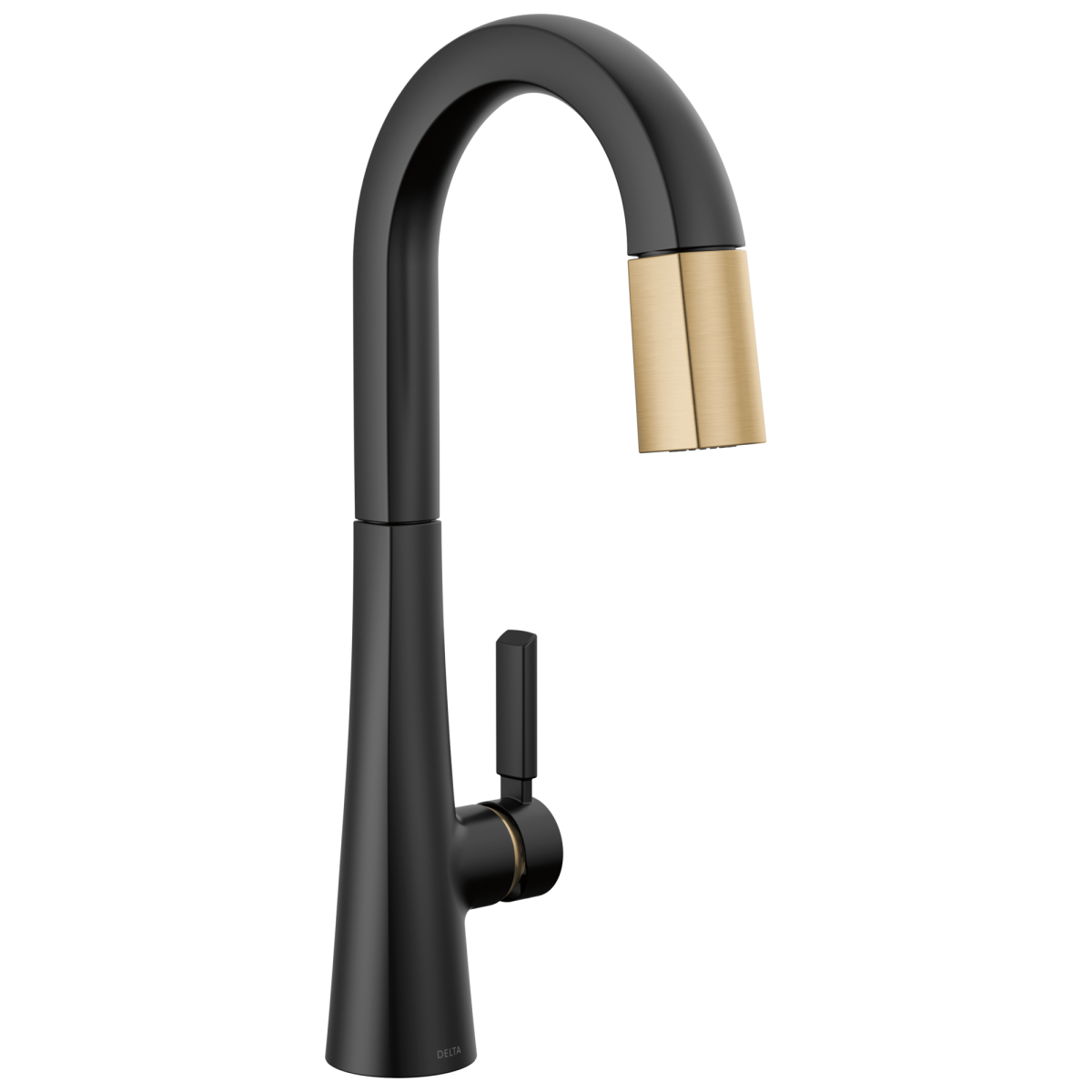 DELTA Monrovia Single Handle Pull-Down Bar / Prep Faucet — Matte Black / Champagne Bronze
