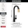 DELTA Monrovia Single Handle Pull-Down Bar / Prep Faucet — Matte Black / Champagne Bronze