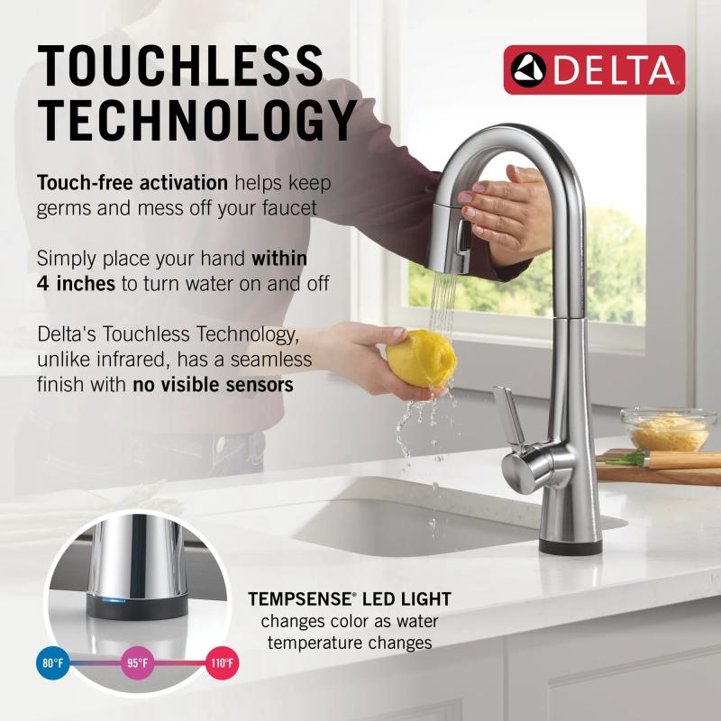 DELTA Monrovia Touch2O Bar / Prep Faucet with Touchless Technology — Lumicoat® Arctic Stainless