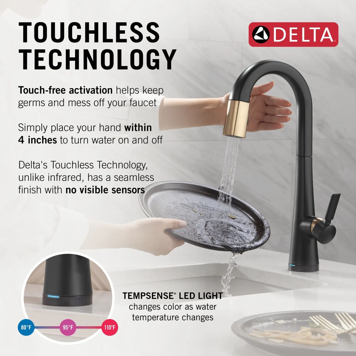 DELTA Monrovia Touch2O Bar / Prep Faucet with Touchless Technology — Matte Black / Champagne Bronze