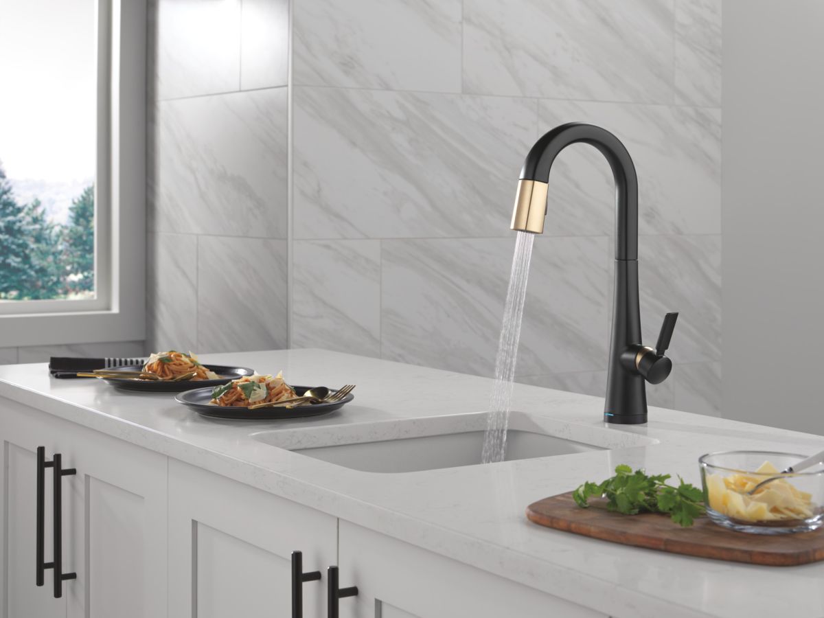 DELTA Monrovia Touch2O Bar / Prep Faucet with Touchless Technology — Matte Black / Champagne Bronze