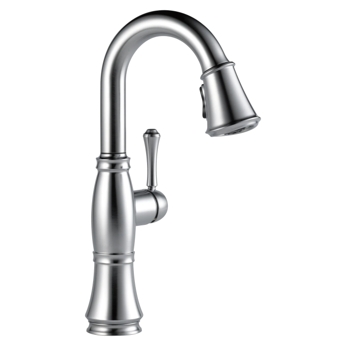 DELTA Cassidy Single Handle Pull-Down Bar/Prep Faucet — Lumicoat® Arctic Stainless