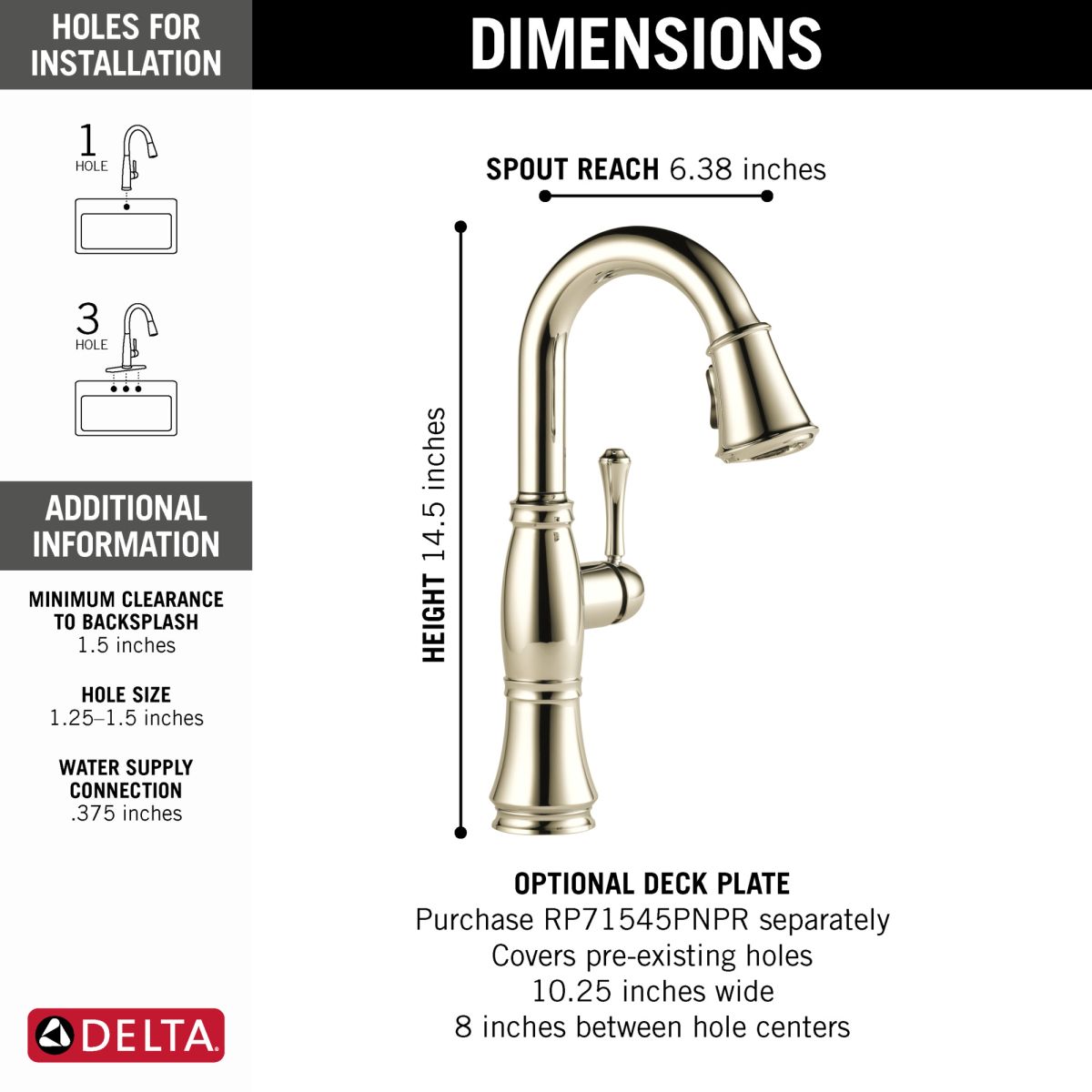 DELTA Cassidy Single Handle Pull-Down Bar/Prep Faucet — Lumicoat® Polished Nickel