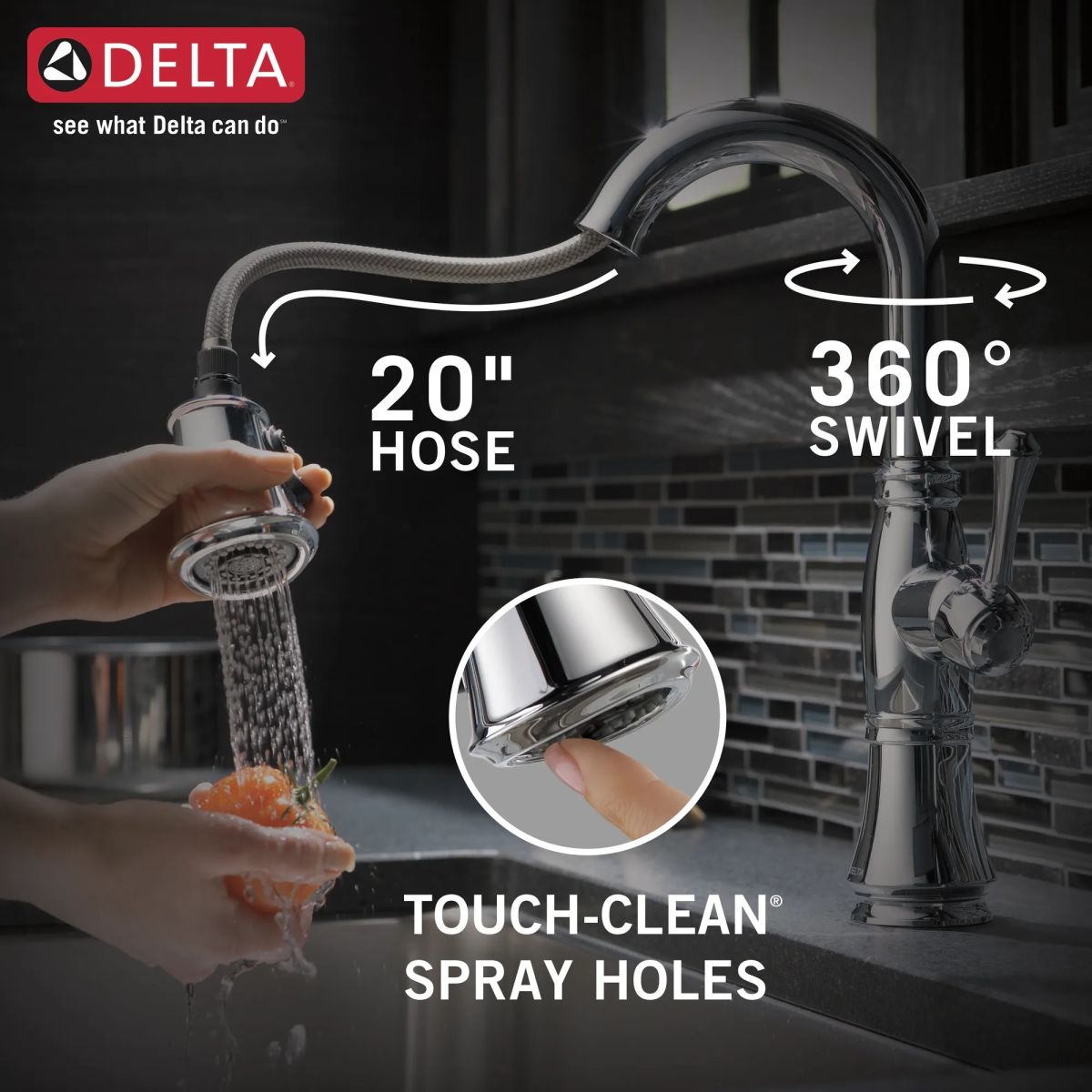DELTA Cassidy Single Handle Pull-Down Bar/Prep Faucet — Lumicoat® Chrome