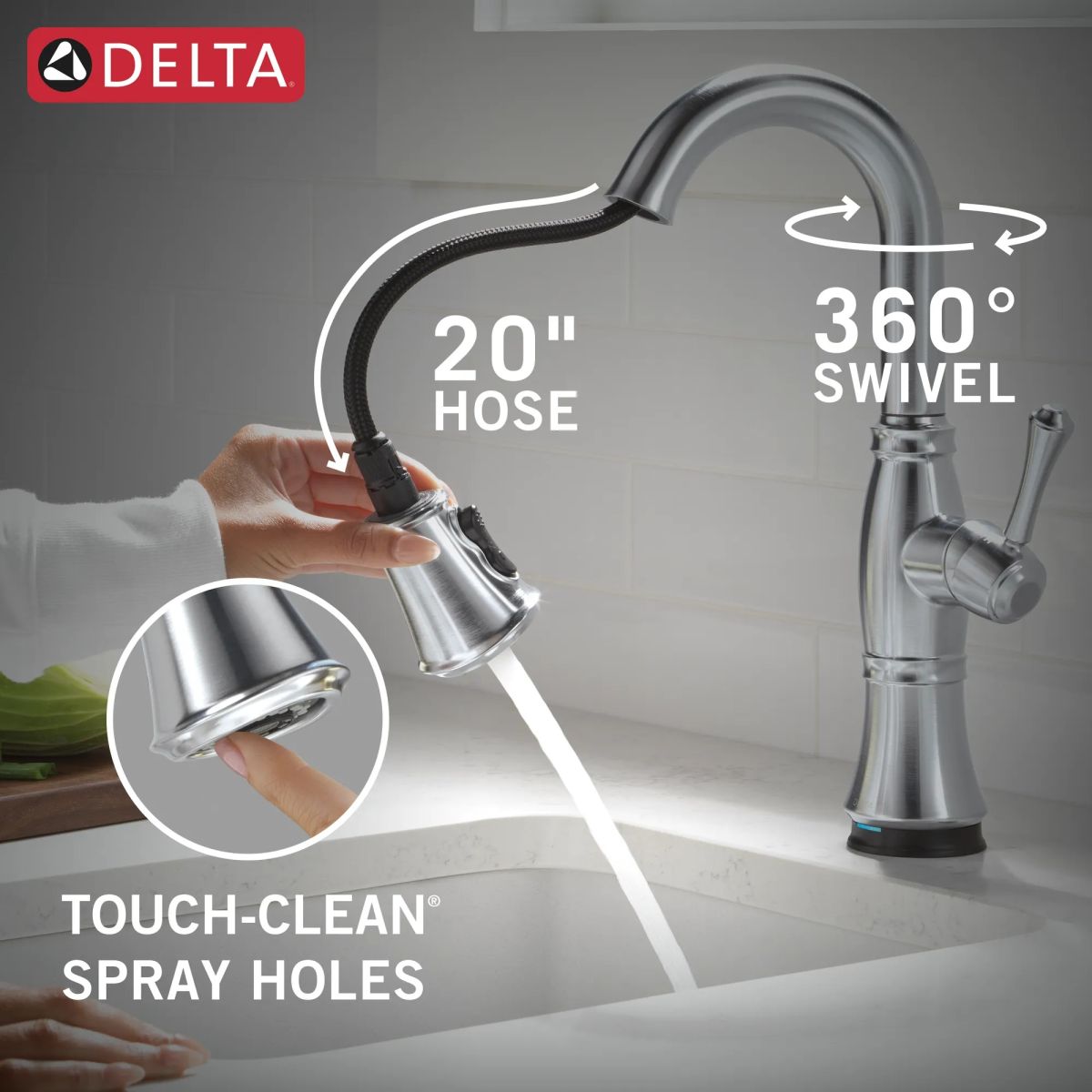 DELTA Cassidy Touch2O Bar / Prep Faucet with Touchless Technology — Lumicoat® Arctic Stainless