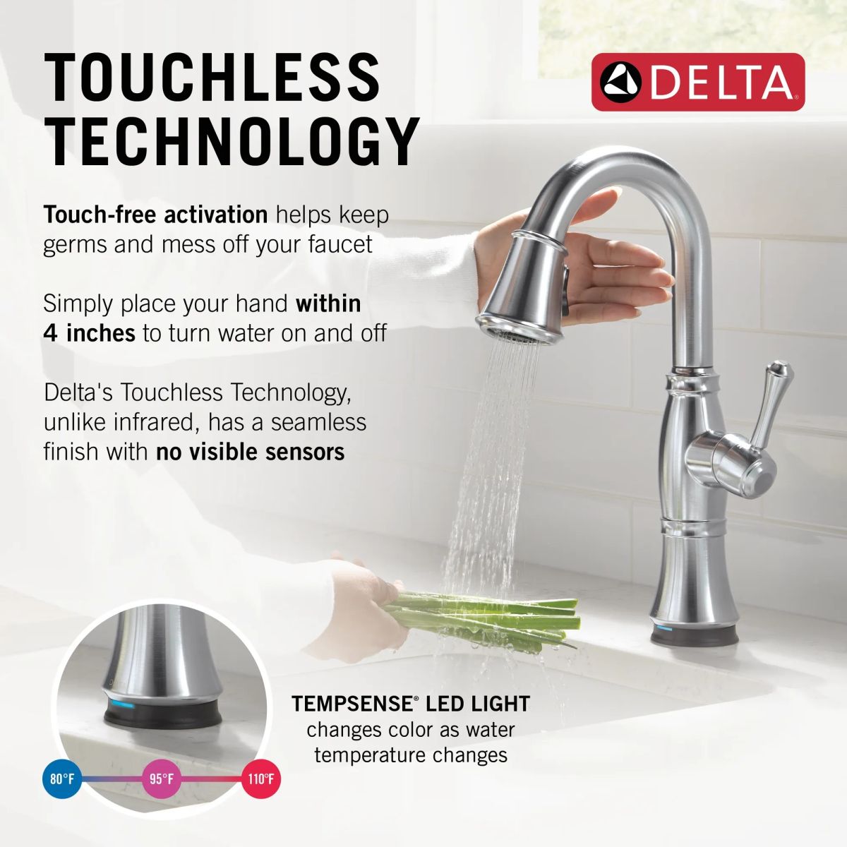 DELTA Cassidy Touch2O Bar / Prep Faucet with Touchless Technology — Lumicoat® Arctic Stainless