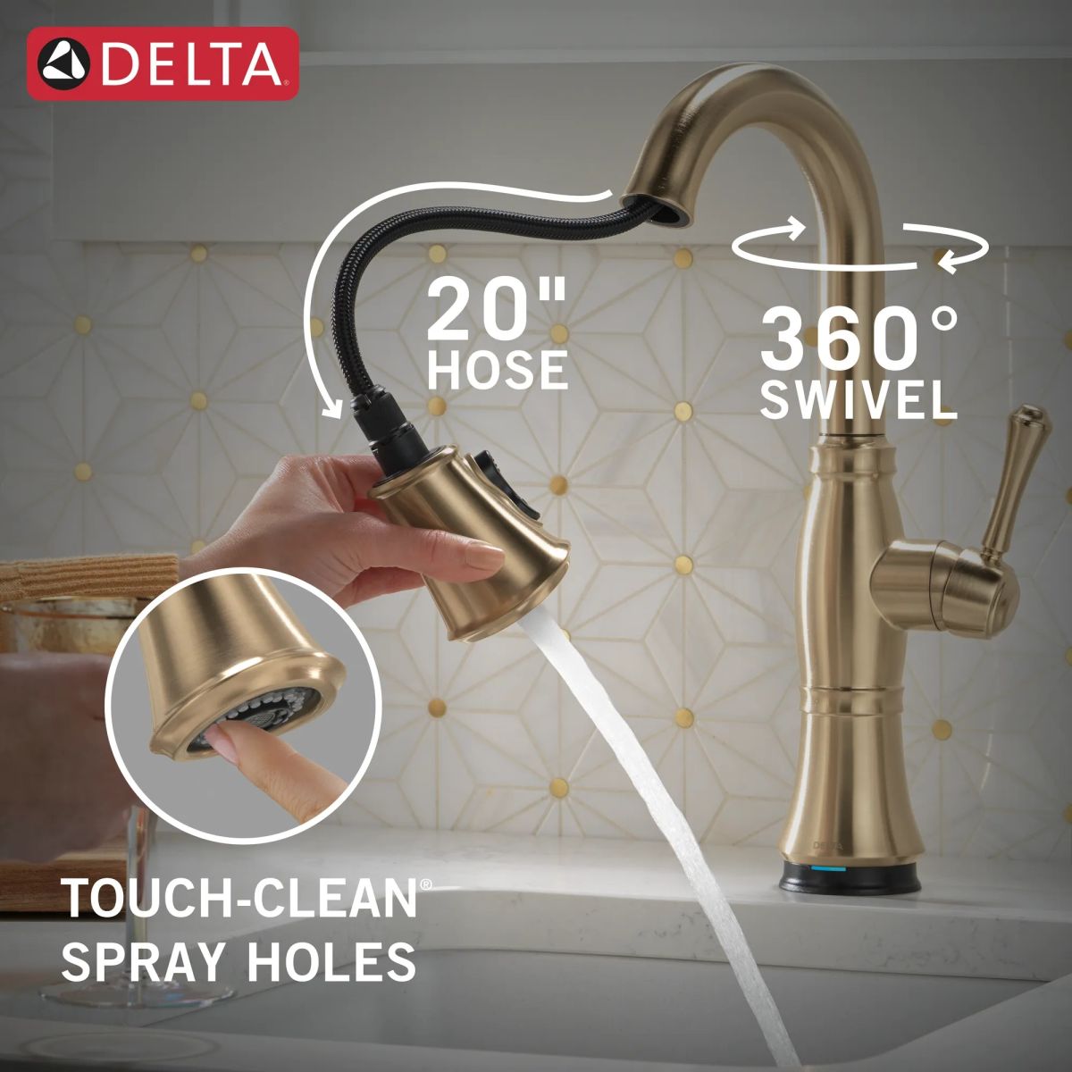 DELTA Cassidy Touch2O Bar / Prep Faucet with Touchless Technology — Lumicoat® Champagne Bronze