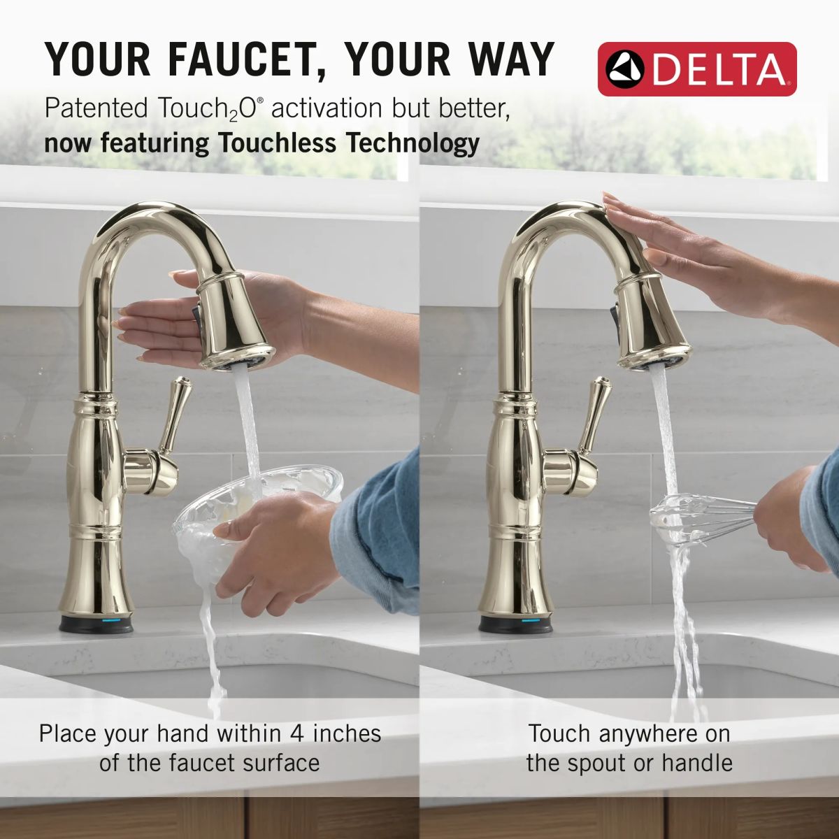 DELTA Cassidy Touch2O Bar / Prep Faucet with Touchless Technology — Lumicoat® Polished Nickel