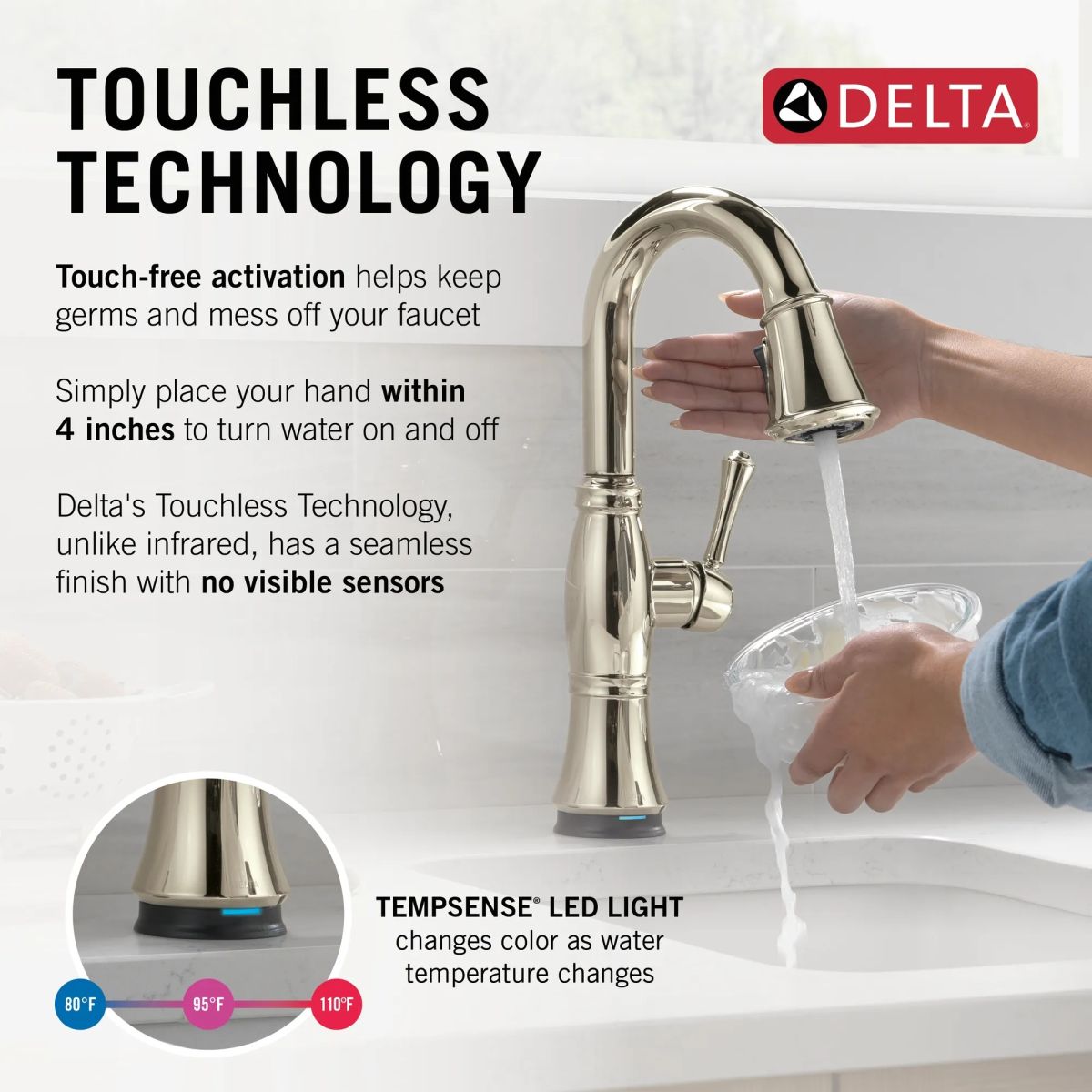 DELTA Cassidy Touch2O Bar / Prep Faucet with Touchless Technology — Lumicoat® Polished Nickel