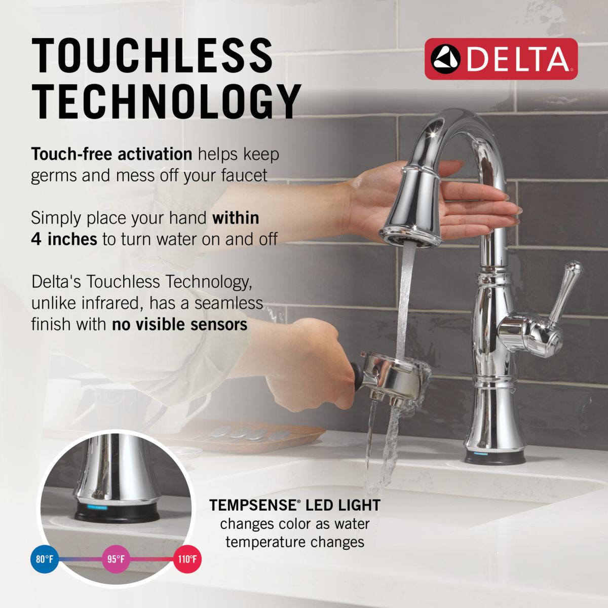 DELTA Cassidy Touch2O Bar / Prep Faucet with Touchless Technology — Lumicoat® Chrome