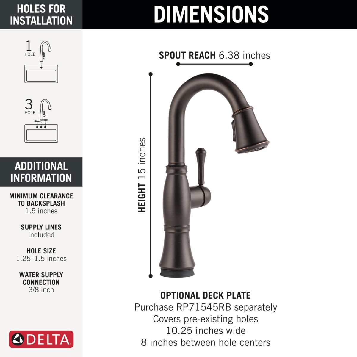 DELTA Cassidy Touch2O Bar / Prep Faucet with Touchless Technology — Venetian Bronze