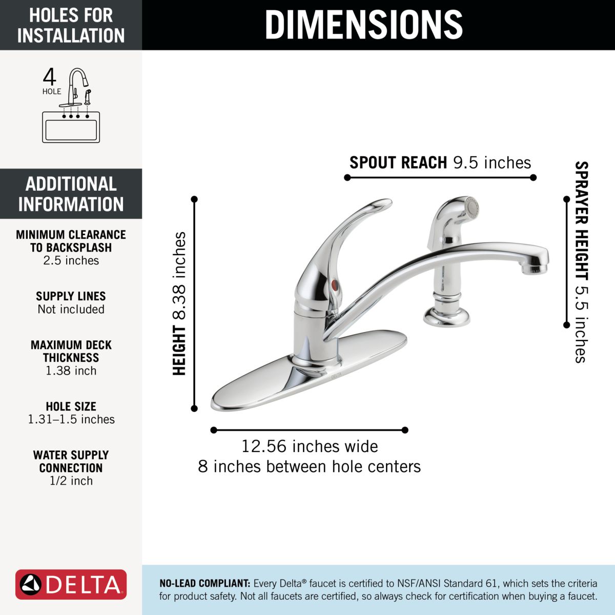 DELTA Foundations Single Handle Kitchen Faucet with Spray — Chrome