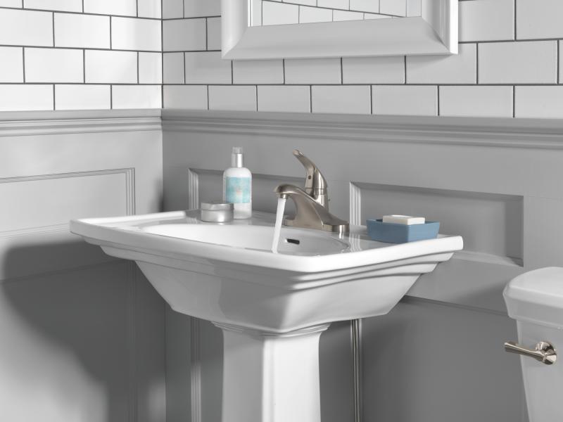 DELTA Foundations Single Handle Centerset Bathroom Faucet — Stainless