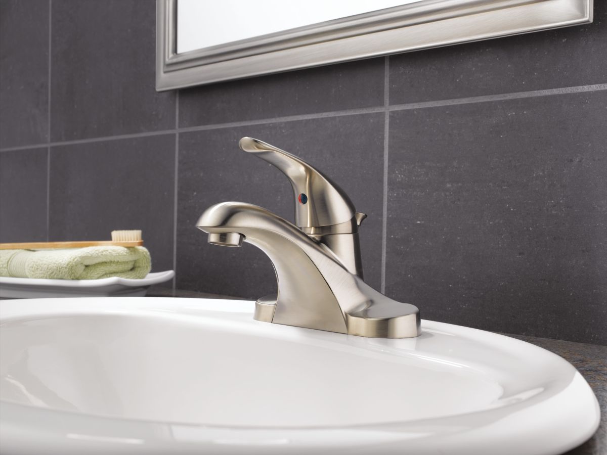 DELTA Foundations Single Handle Centerset Bathroom Faucet — Stainless