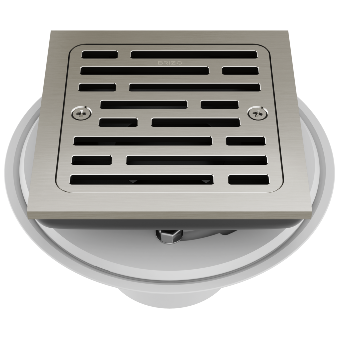 BRIZO 4" Tile-In Square Shower Drain — Brushed Nickel