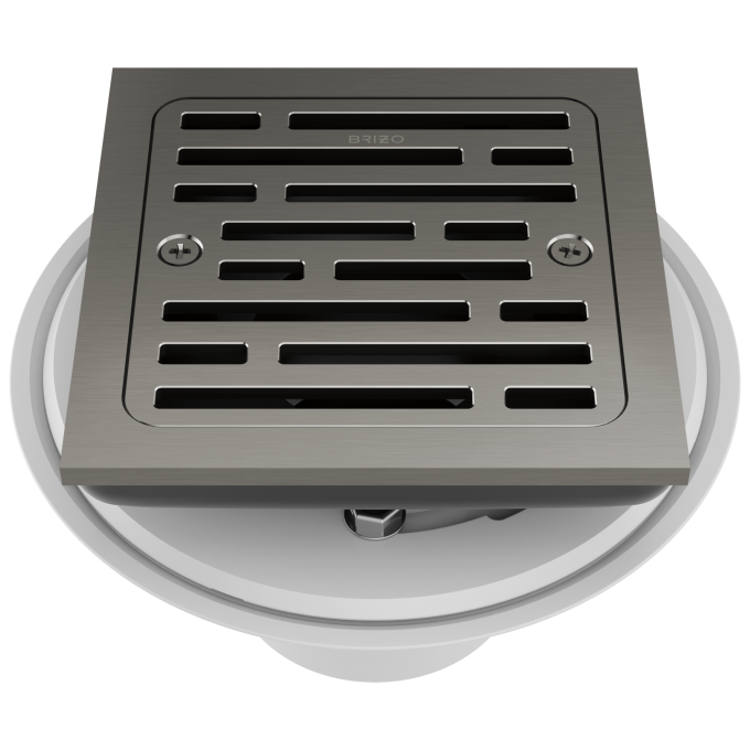 BRIZO 4" Tile-In Square Shower Drain — Luxe Steel