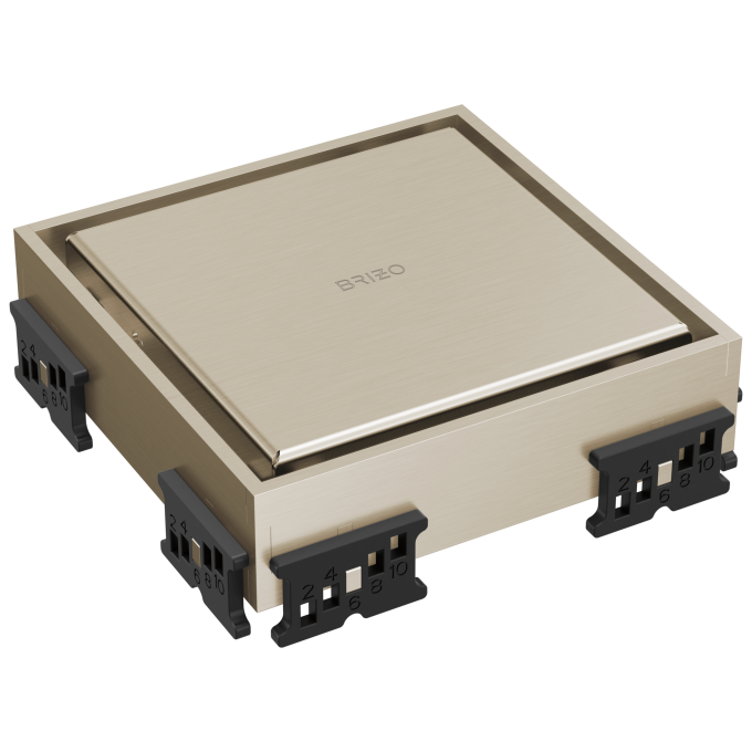 BRIZO 4" Reversible Square Point Shower Drain — Brushed Nickel