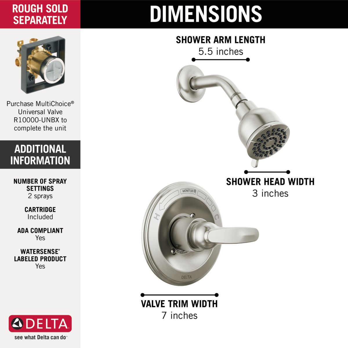 DELTA Foundations Monitor 13 Series Shower Trim — Stainless