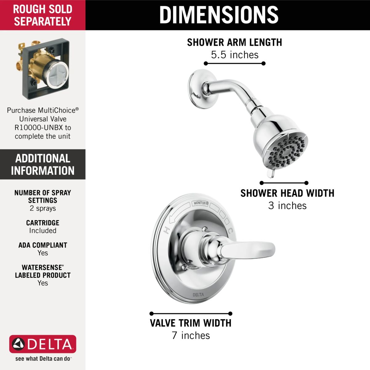 DELTA Foundations Monitor 13 Series Shower Trim — Chrome