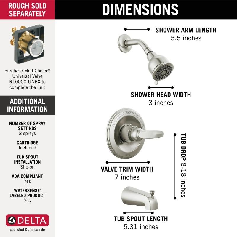 DELTA Foundations Monitor 13 Series Tub & Shower Trim — Stainless