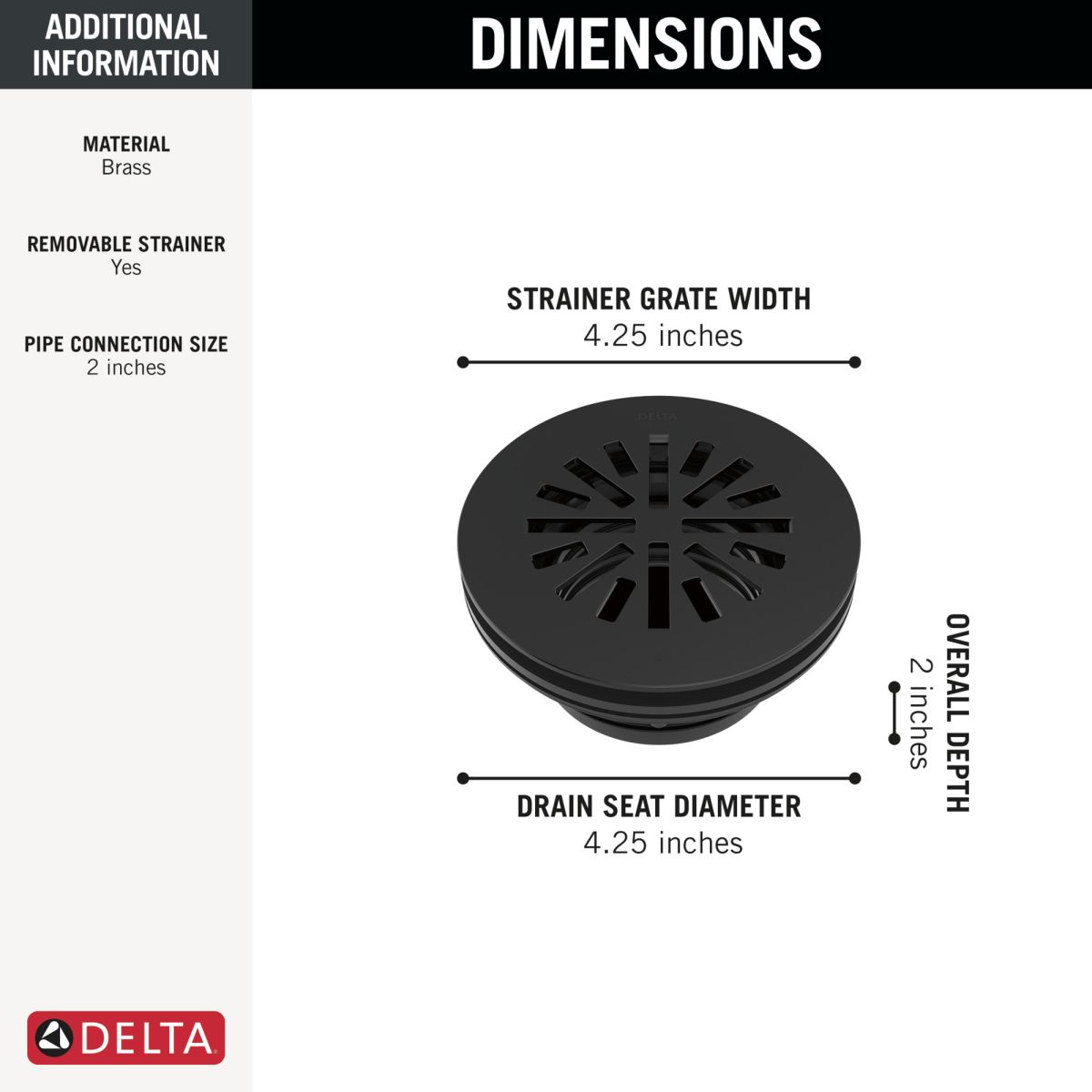 DELTA 4" Prefab Round Shower Drain — Matte Black