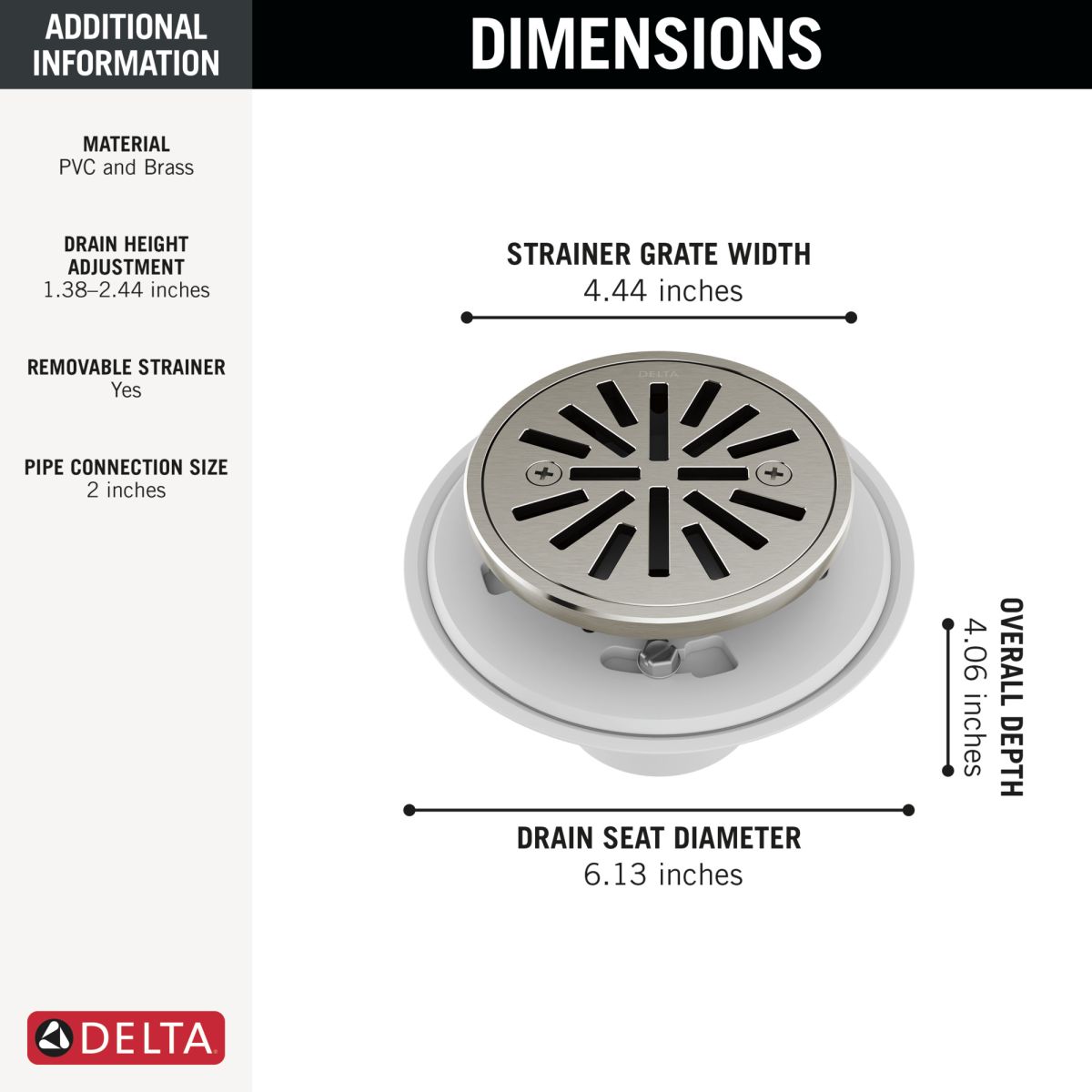 DELTA 4" Tile-In Round Shower Drain — Stainless