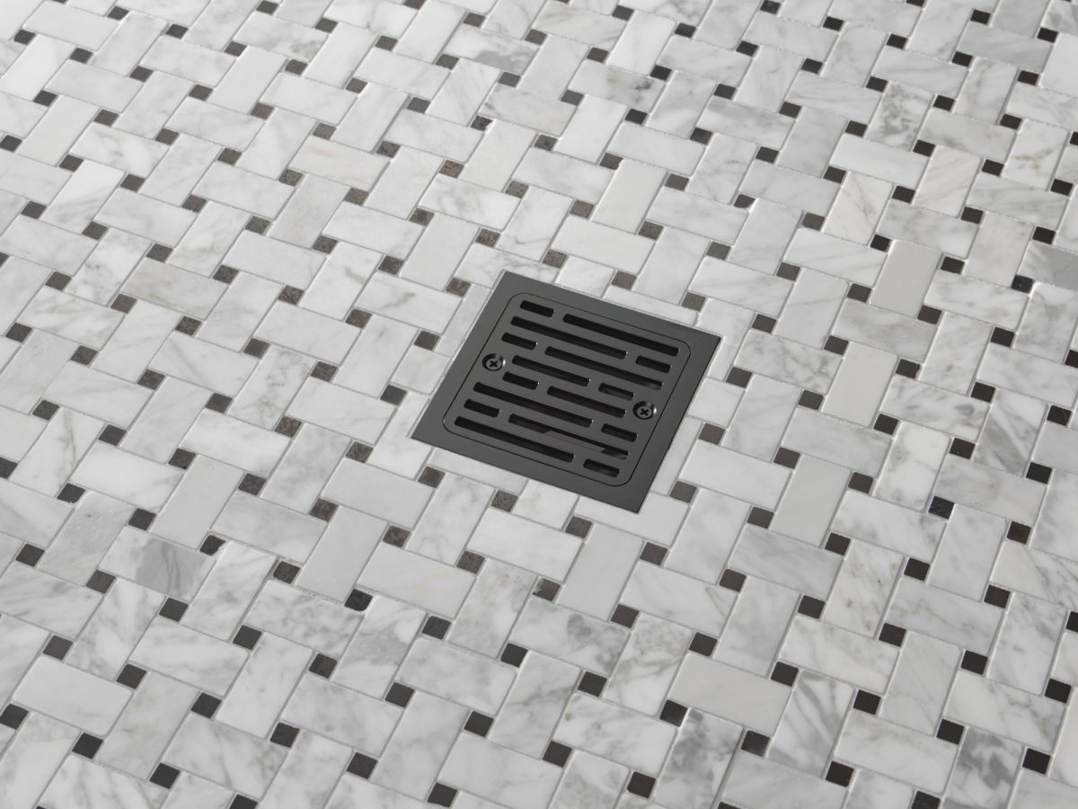 DELTA 4" Tile-In Square Shower Drain — Matte Black
