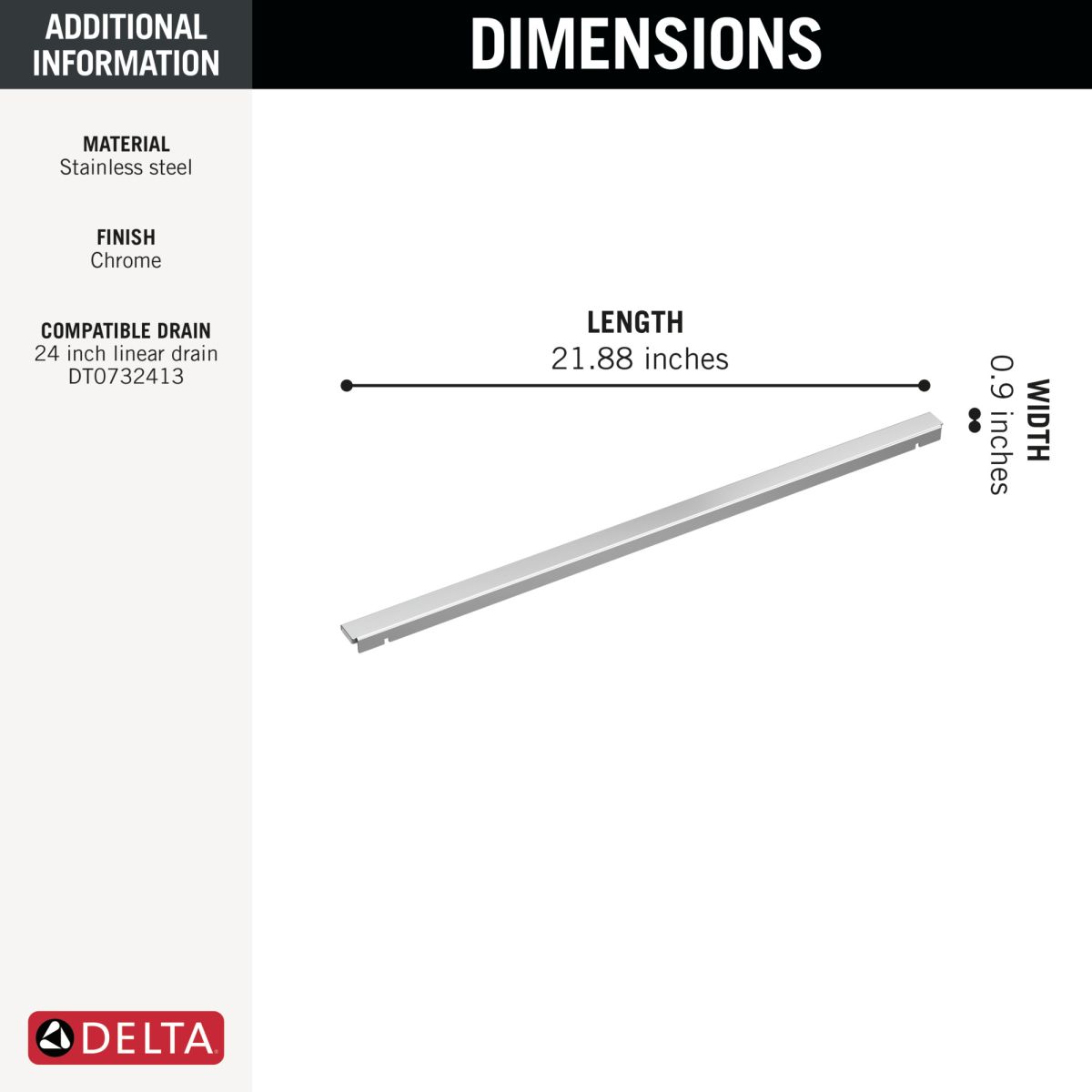 DELTA 24" Linear Shower Drain Wall Edge — Chrome