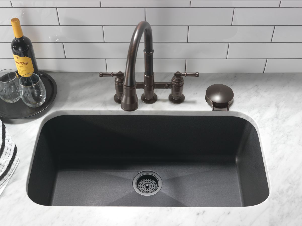 DELTA Broderick Two Handle Pull-Down Bridge Kitchen Faucet — Venetian Bronze