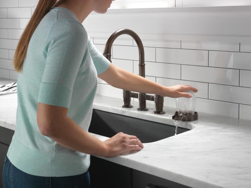 DELTA Broderick Two Handle Pull-Down Bridge Kitchen Faucet — Venetian Bronze