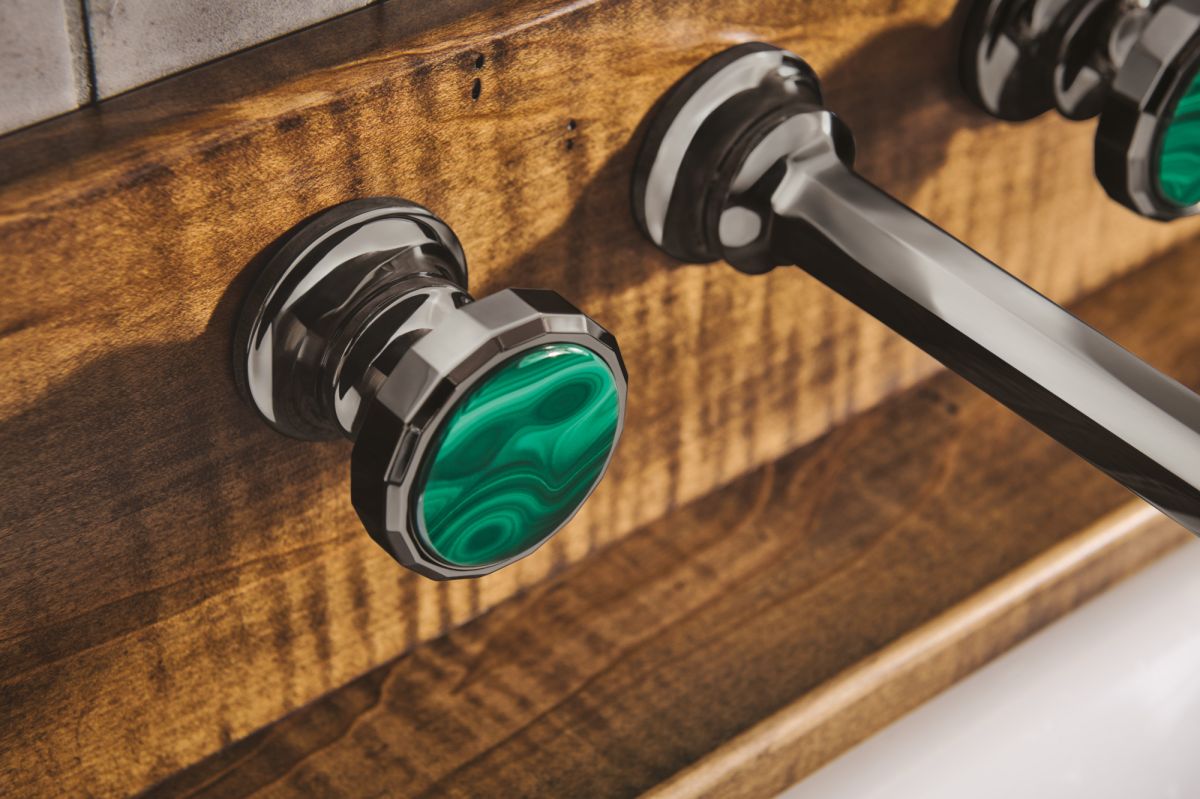 BRIZO Beauclere Wall Mount Lavatory Wheel Handle Kit — Brilliance Black Onyx / Malachite