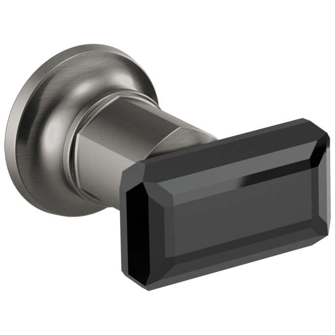 BRIZO Invari Two-Handle Wall Mount Tub Filler Black Crystal Knob Handle Kit — Luxe Steel / Black Crystal